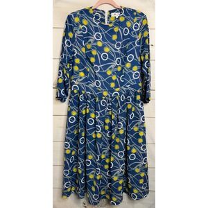 Miss Finch NYC‎ Geometric Circle Print Midi Dress Womens Large L 3/4 Slv